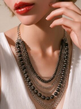 Chico's Vintage Brown beaded chain link necklace